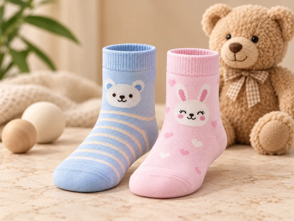 Pastel kids socks with teddy bear